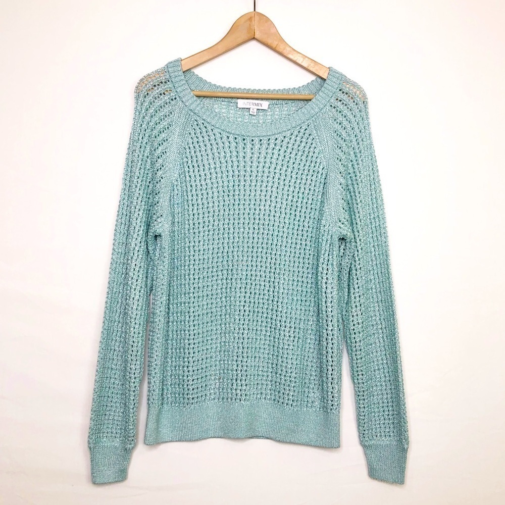 Intermix teal green open knit sweater